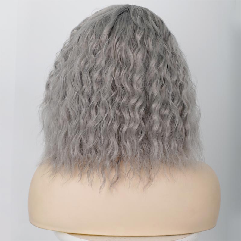 perruque femme grise partielle cheveux boucls courts perruques de fibres chimiquespicture8