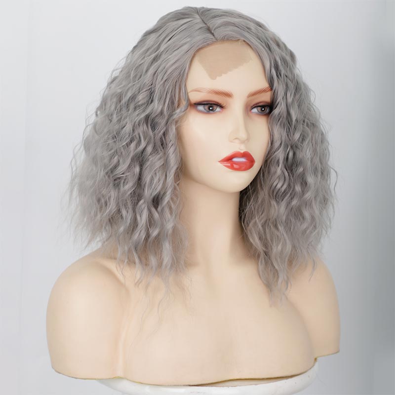 perruque femme grise partielle cheveux boucls courts perruques de fibres chimiquespicture7
