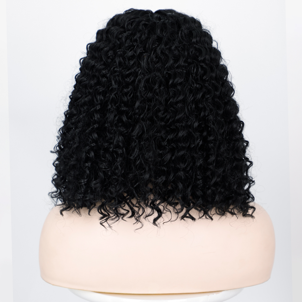 schwarze Damenpercke mittellanges lockiges Haar Kopfbedeckung Perckenpicture1