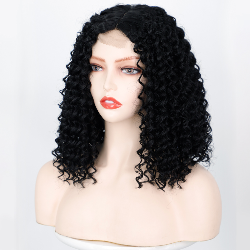schwarze Damenpercke mittellanges lockiges Haar Kopfbedeckung Perckenpicture6