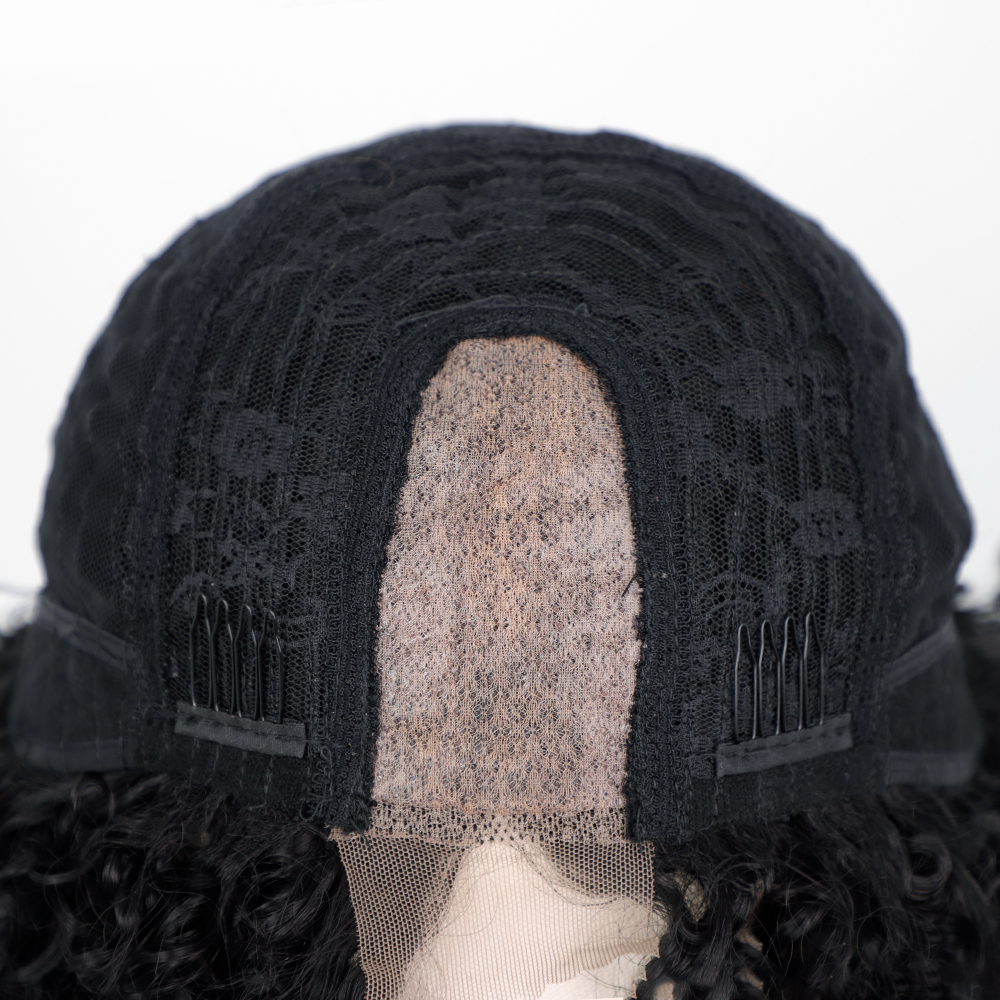 schwarze Damenpercke mittellanges lockiges Haar Kopfbedeckung Perckenpicture4
