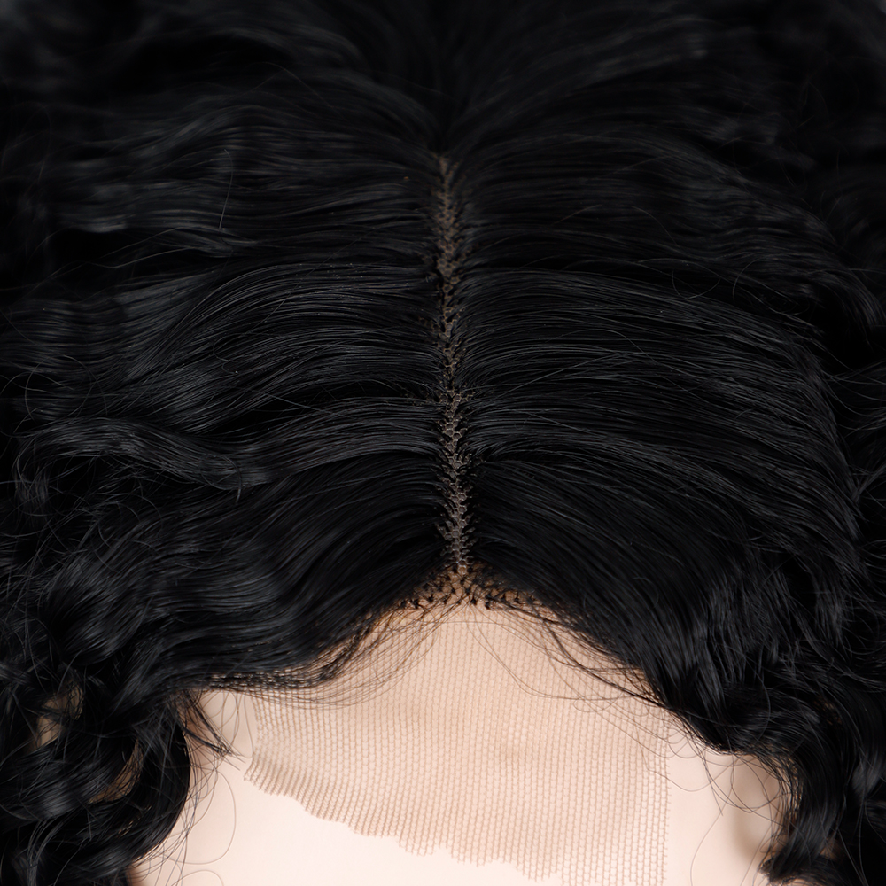 schwarze Damenpercke mittellanges lockiges Haar Kopfbedeckung Perckenpicture2