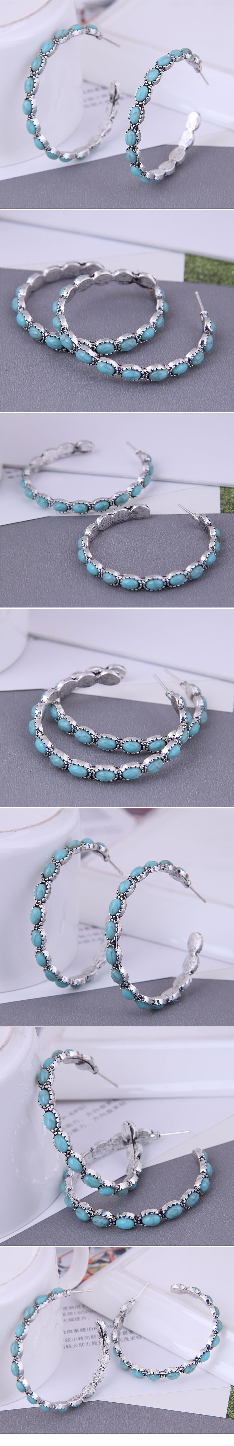 fashion metal simple inlaid turquoise exaggerated alloy earrings