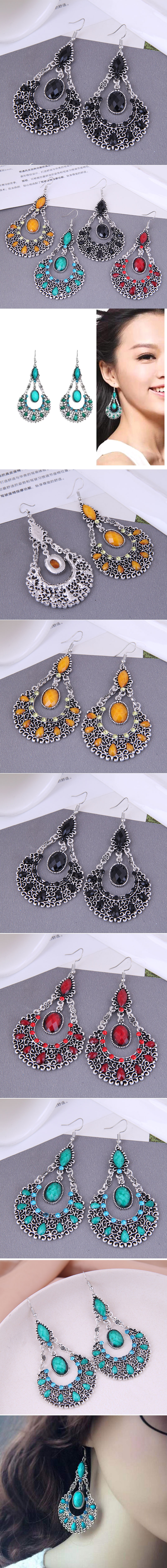 fashion metal bohemian water drop exaggerated diamond earrings