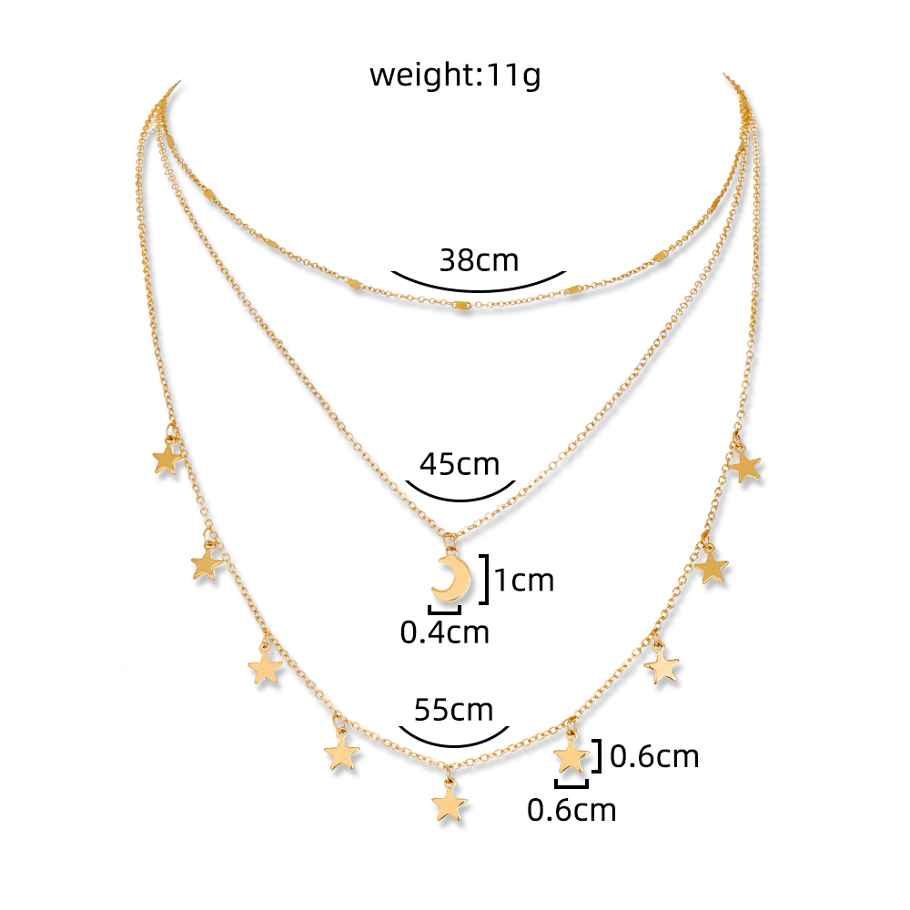 new fashion star moon tassel pendant multi-layer copper necklace