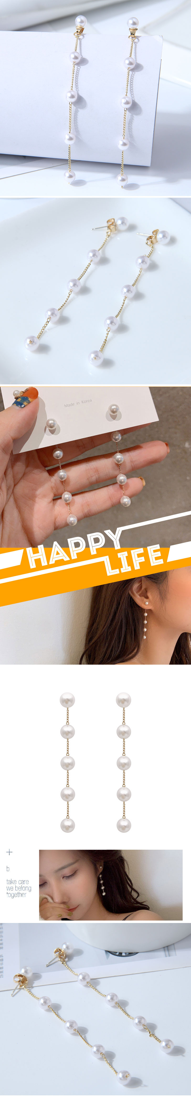 Korean style fashion long pearl tassel alloy earringspicture1