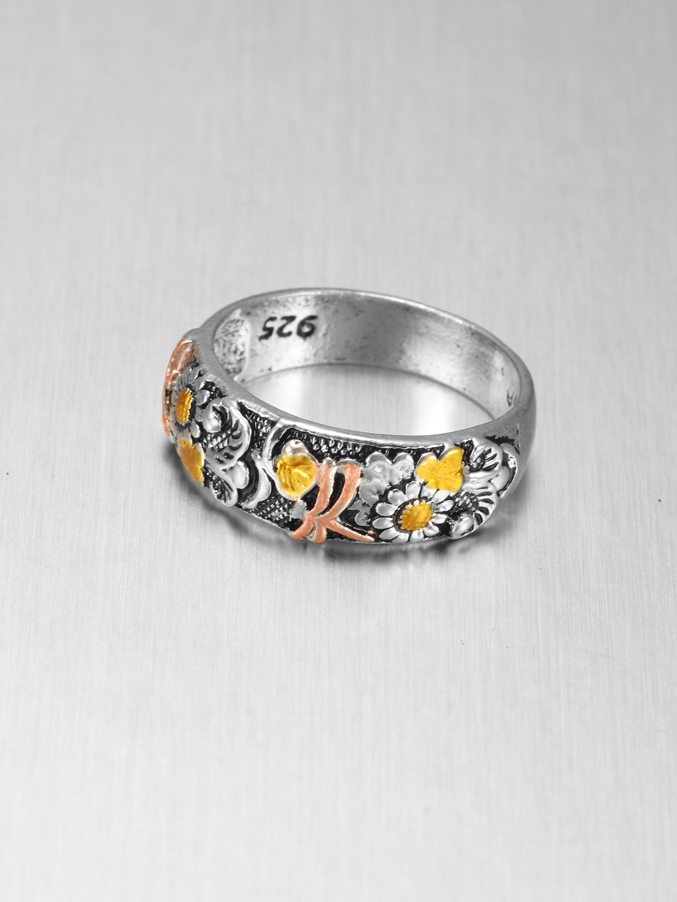 202 retro carved flower dragonfly sunflower ring