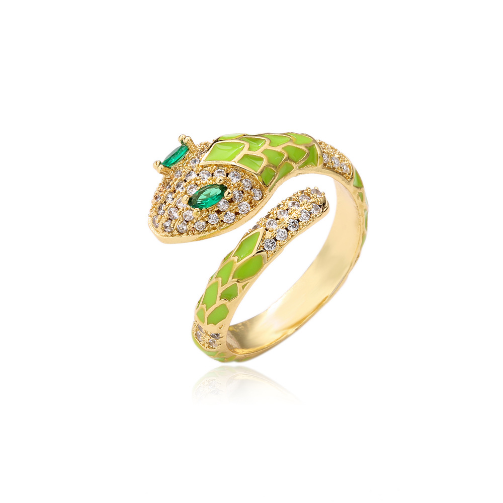 fashion oil snake copper microencrusted zircon ring femalepicture2
