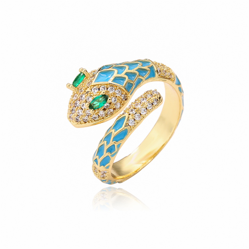 fashion oil snake copper microencrusted zircon ring femalepicture3