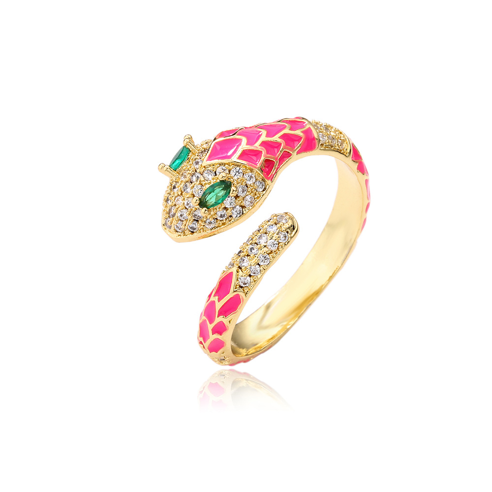 fashion oil snake copper microencrusted zircon ring femalepicture4