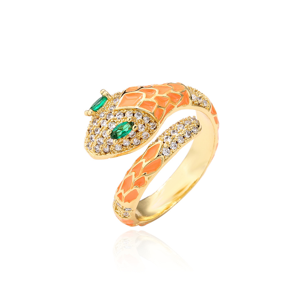 fashion oil snake copper microencrusted zircon ring femalepicture5