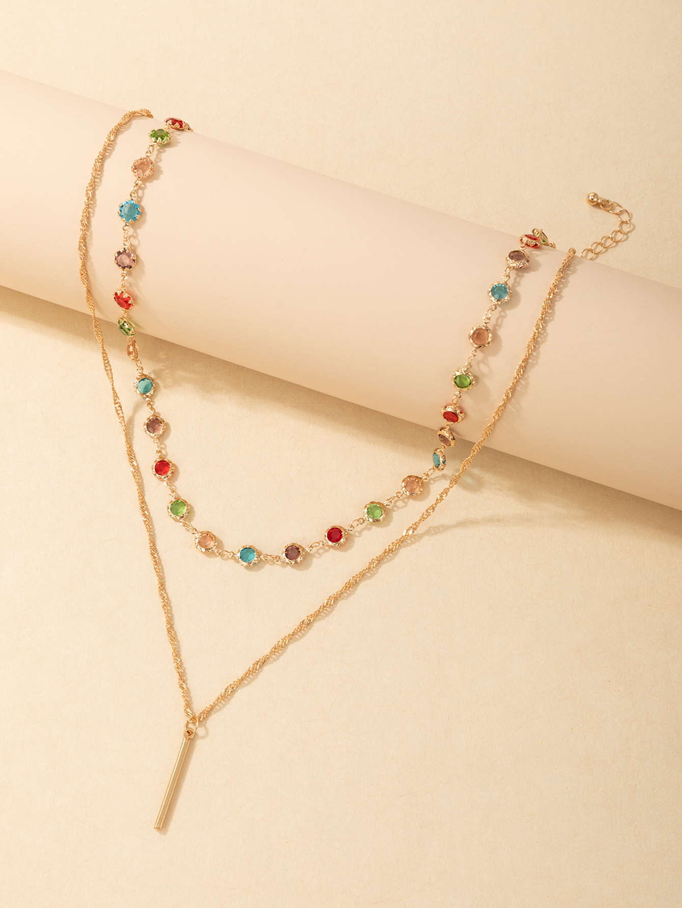 fashion disc color diamond multi-layer necklace