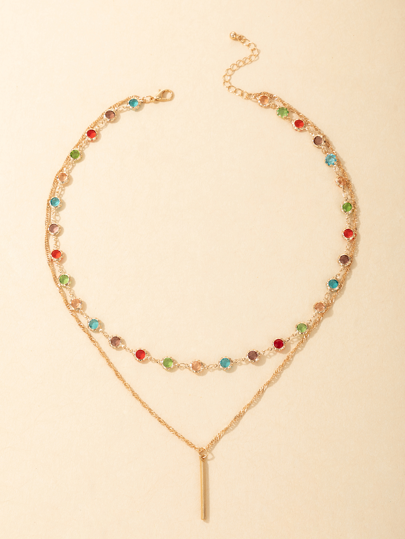 fashion disc color diamond multi-layer necklace