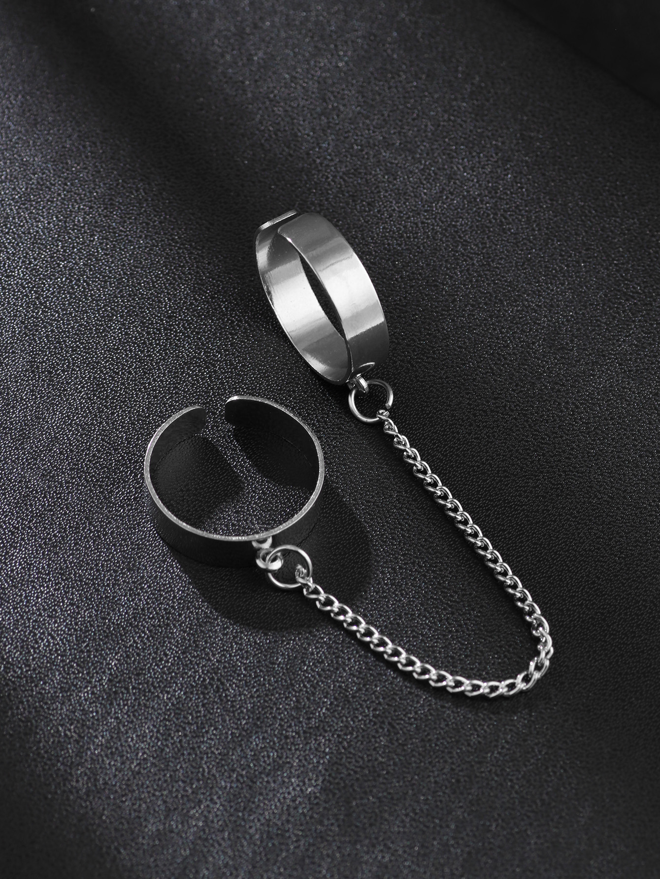 punk style link chain open two-finger ring