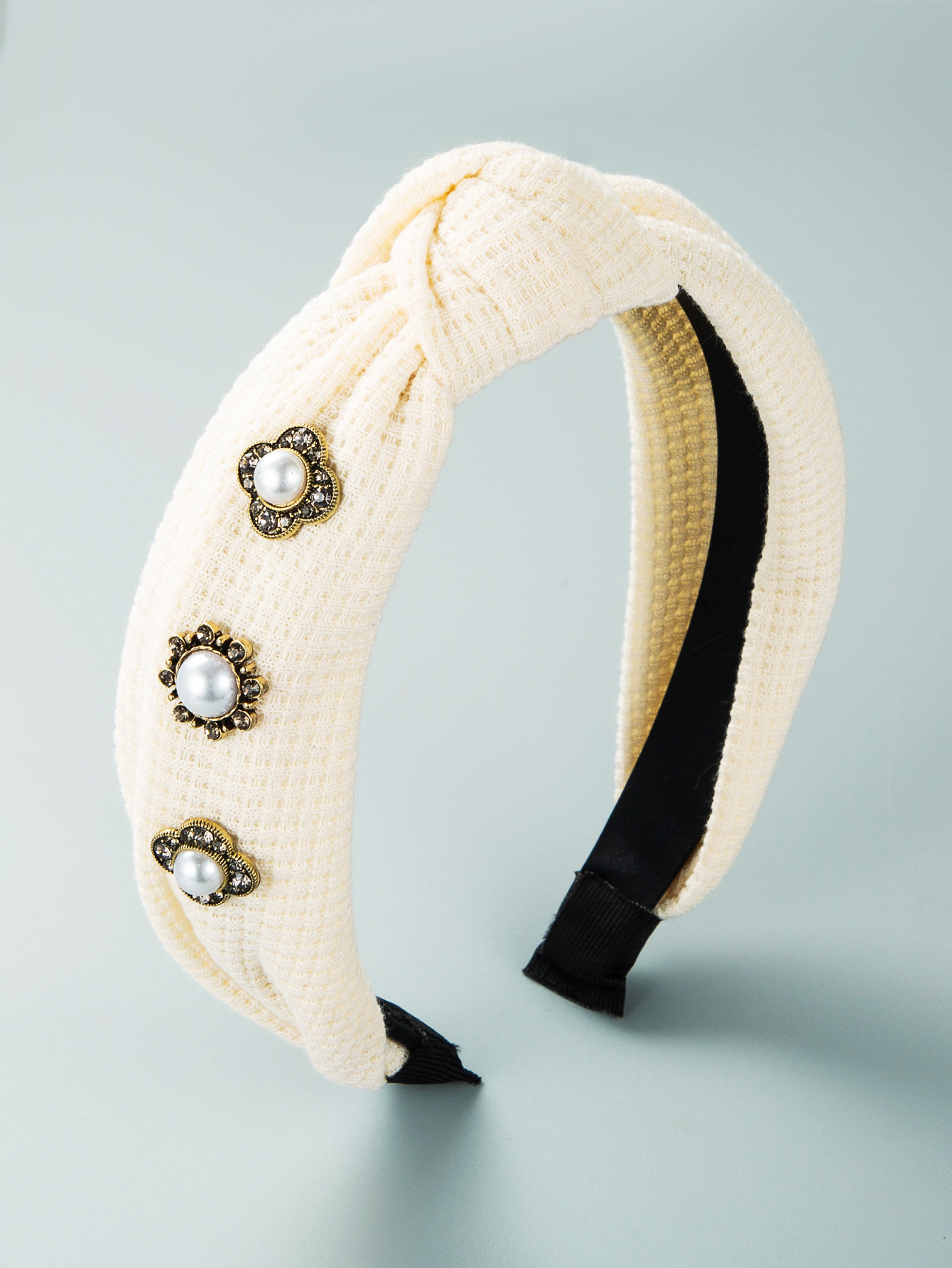 Stirnband aus geknotetem Stoff im koreanischen Stil mit eingelegten Perlenpicture3