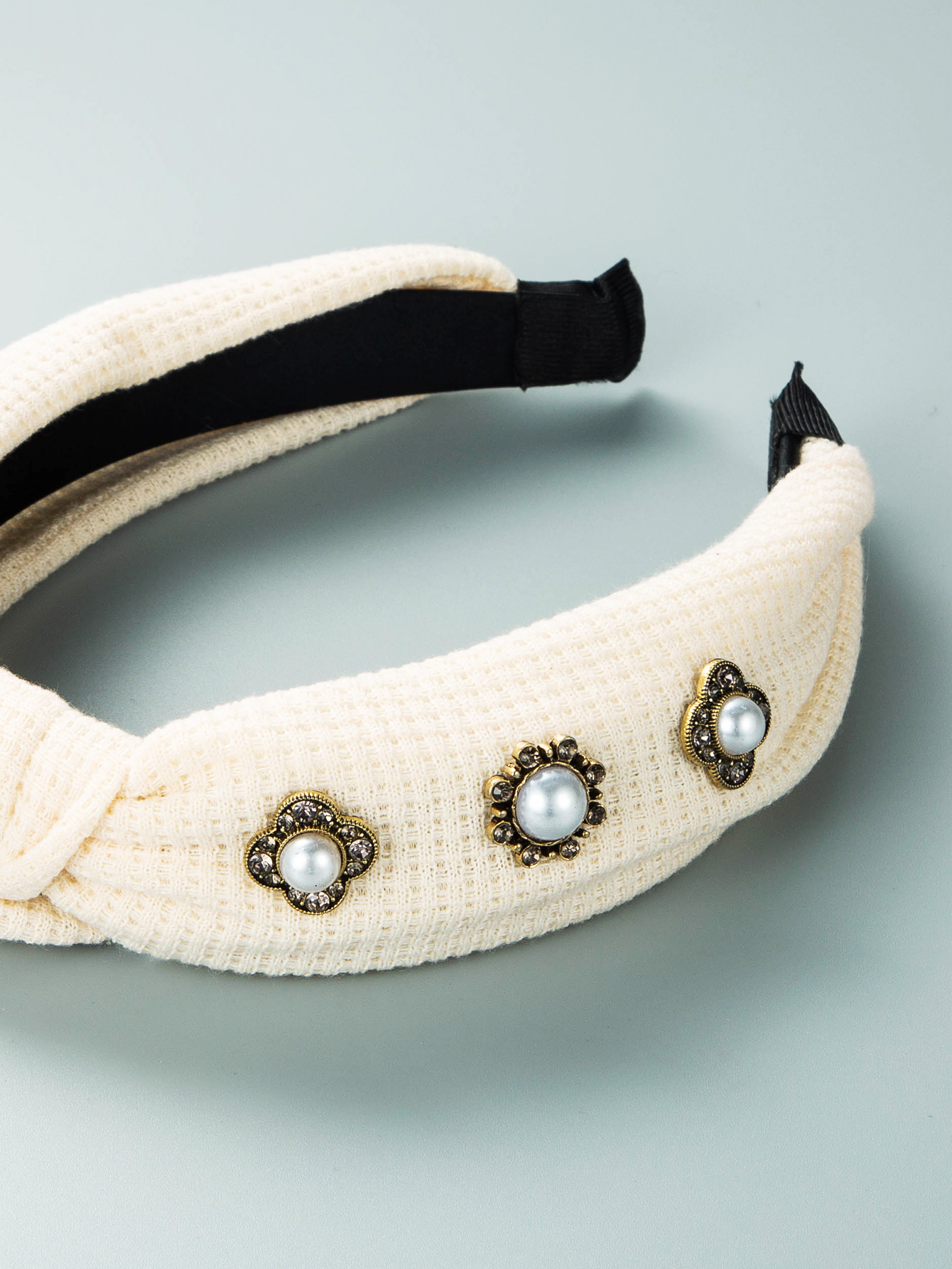 Stirnband aus geknotetem Stoff im koreanischen Stil mit eingelegten Perlenpicture4