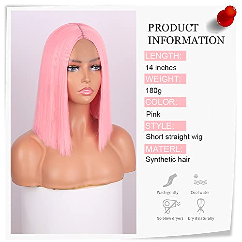 perruques pour femmes roses fibre chimique perruques longues et droitespicture3