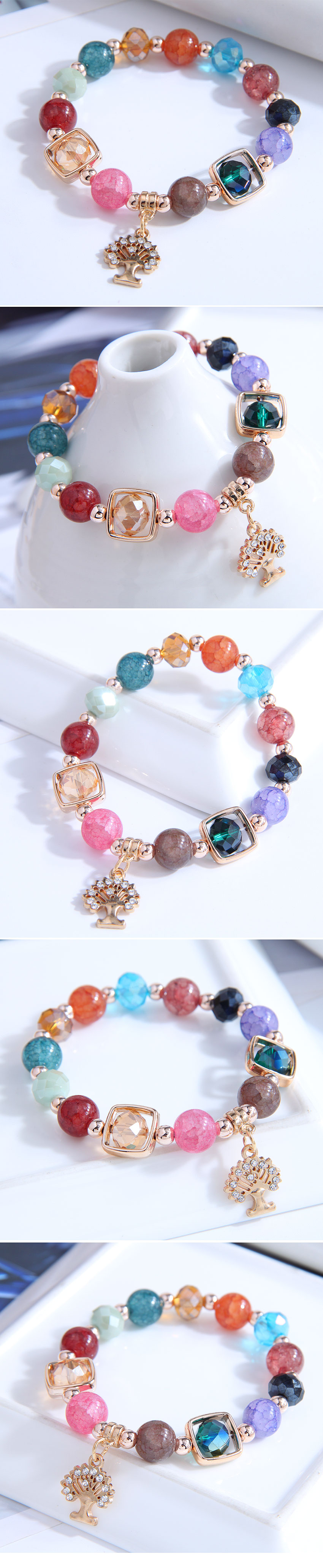 fashion color beads tree of life pendant bracelet