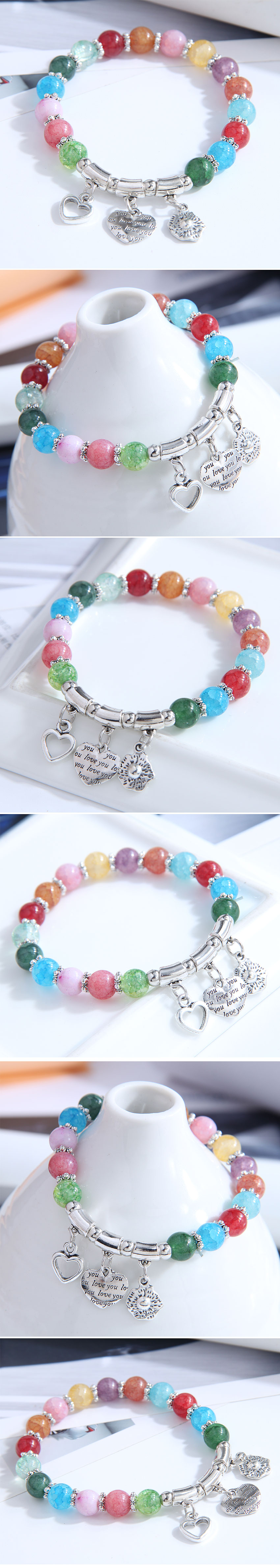 fashion color beads heart letter shell pendant bracelet