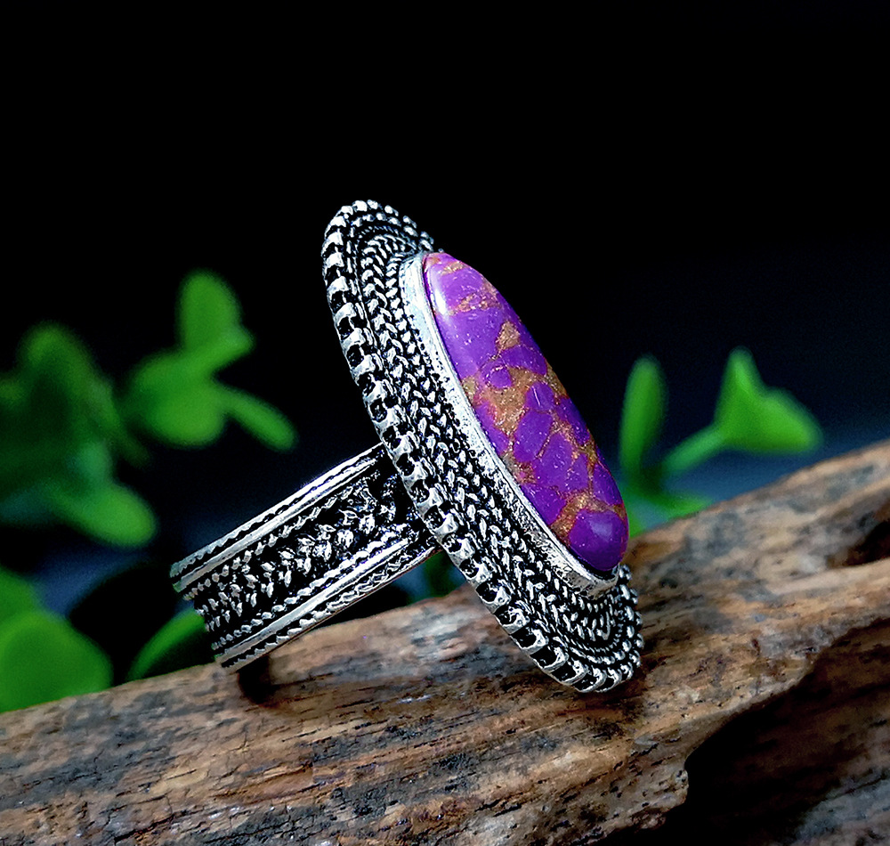 Fashion retro purple dragon spar alloy purple turquoise lace ring