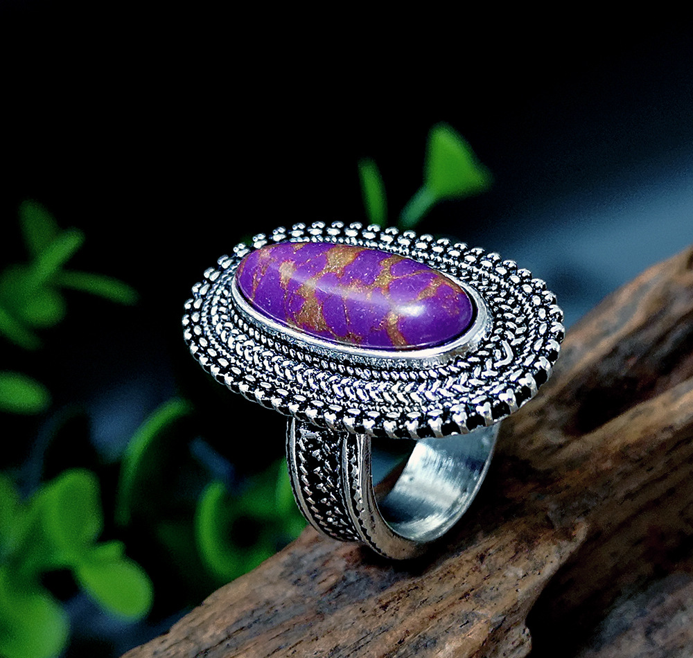 Fashion retro purple dragon spar alloy purple turquoise lace ring