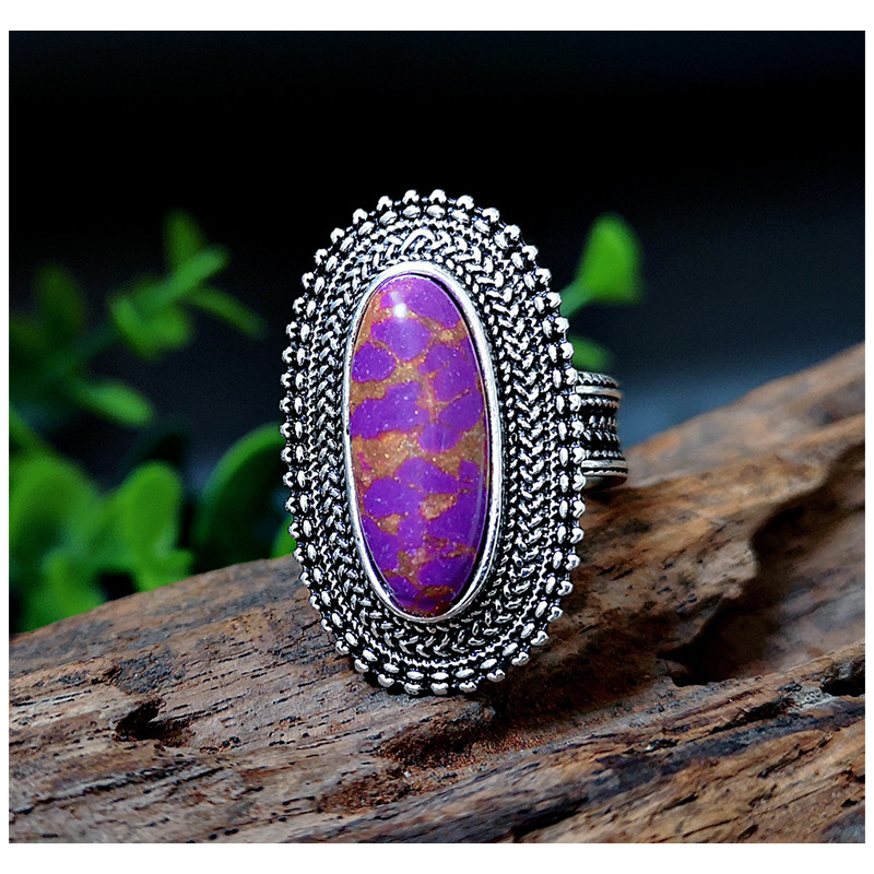 Fashion retro purple dragon spar alloy purple turquoise lace ring