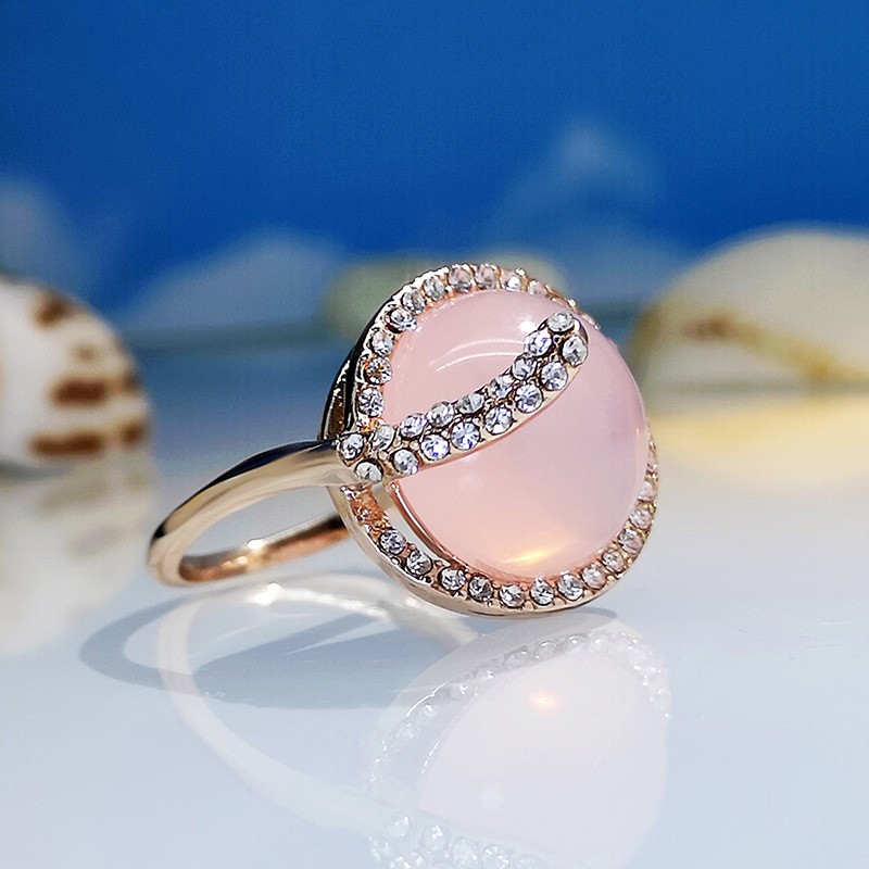 classic pink round opal inlaid rhinestone ring wholesale