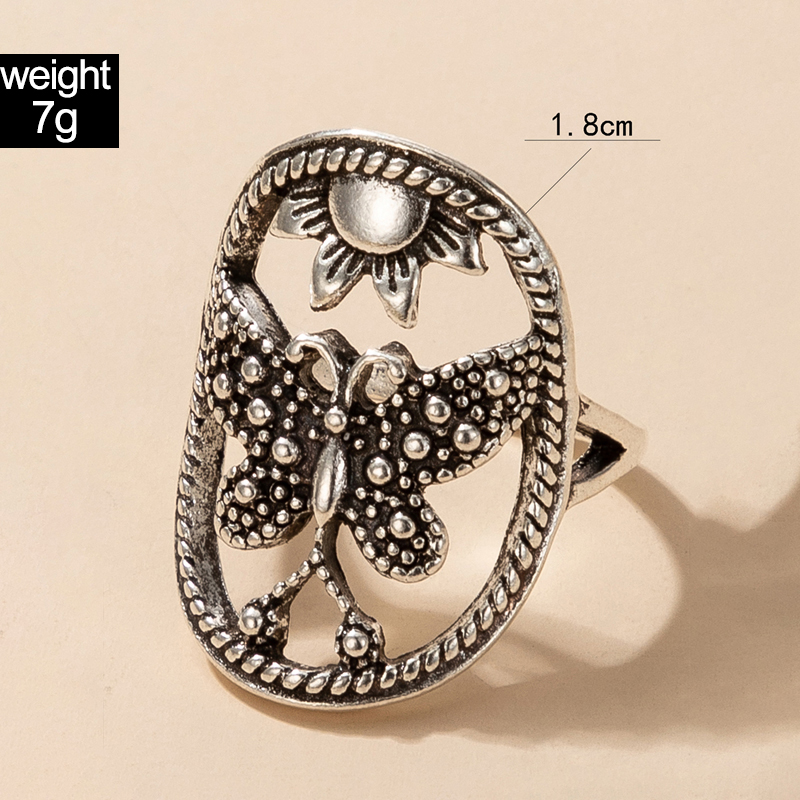 simple retro style hollow butterfly sunflower sun flower alloy ring