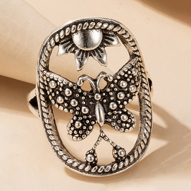 simple retro style hollow butterfly sunflower sun flower alloy ring