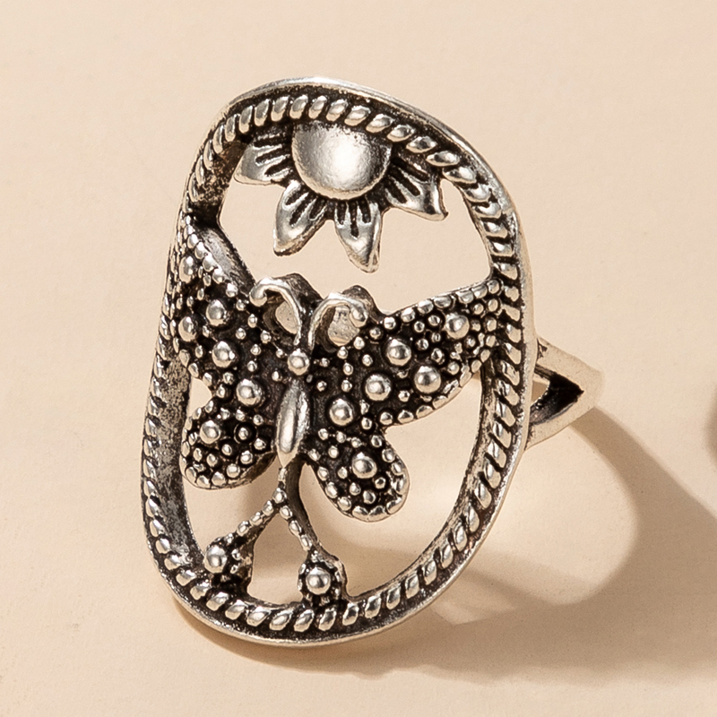 simple retro style hollow butterfly sunflower sun flower alloy ring