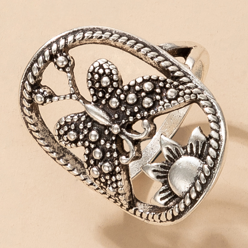 simple retro style hollow butterfly sunflower sun flower alloy ring