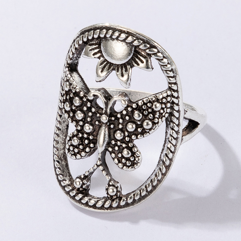 simple retro style hollow butterfly sunflower sun flower alloy ring