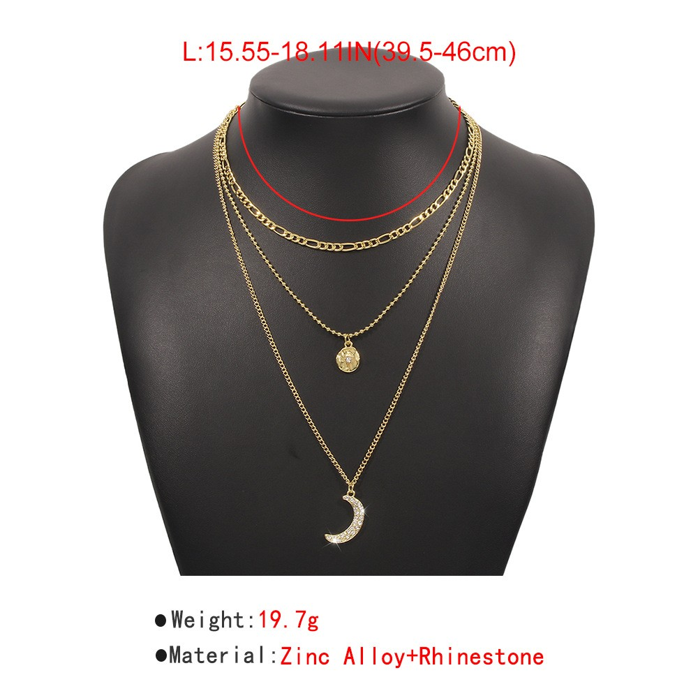 fashion multi-layered moon pendant geometric alloy necklace