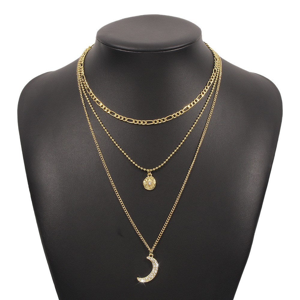 fashion multi-layered moon pendant geometric alloy necklace