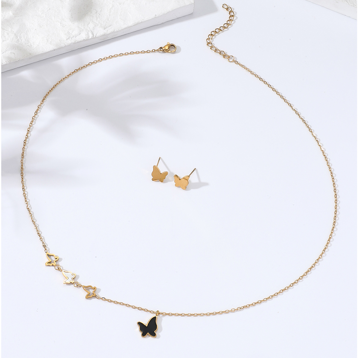 Mode Edelstahl Galvanik 18 Karat Gold klebrige Muschel Schmetterling Halskette Ohrringe Setpicture3