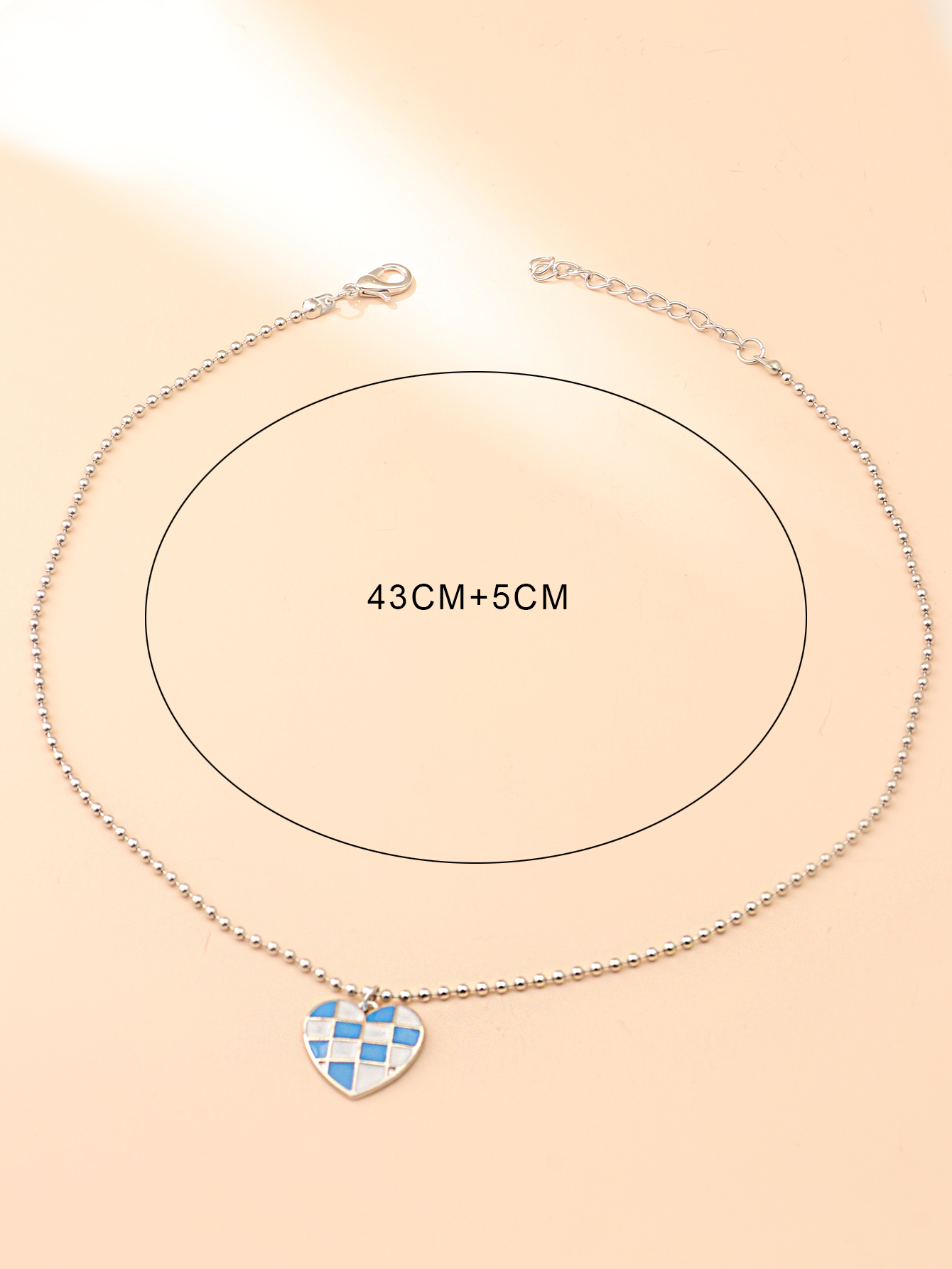 Crossborder hot selling love pendant necklace retro drip oil blue and white plaid clavicle chain personality simple ball chain jewelrypicture2