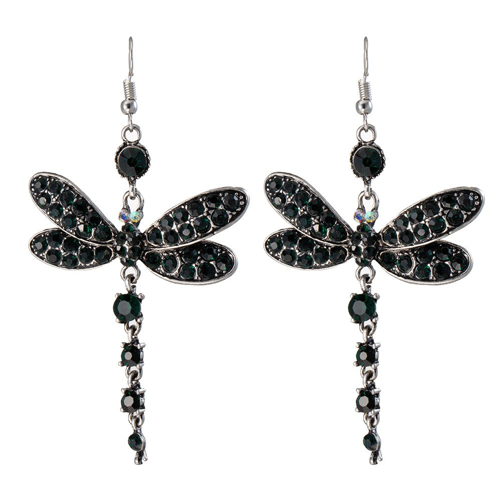 fashion copper rhinestone creative dragonfly retro exaggerated earrings