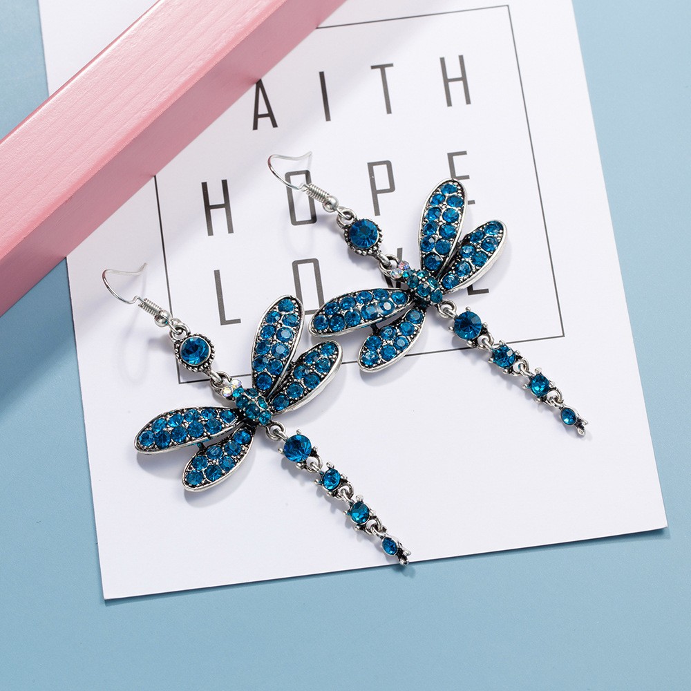 fashion copper rhinestone creative dragonfly retro exaggerated earrings