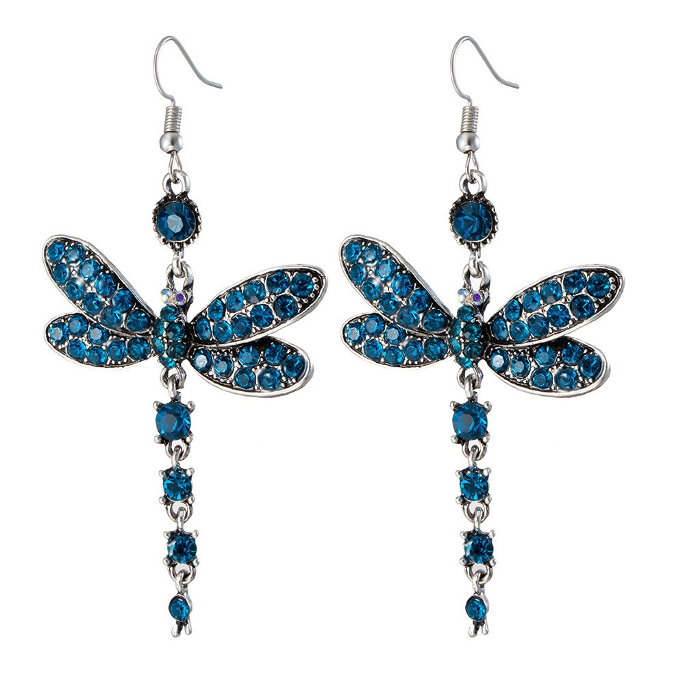 fashion copper rhinestone creative dragonfly retro exaggerated earrings