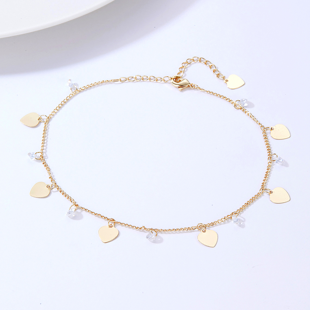 simple geometric stainless steel electroplating 18K gold zircon heart anklet