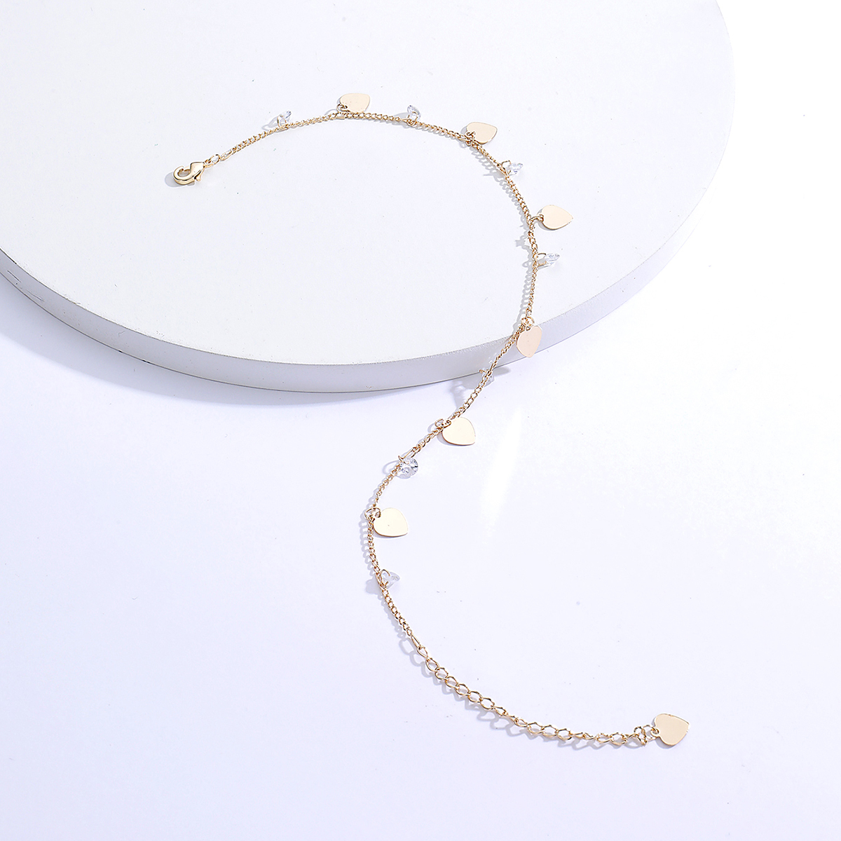 simple geometric stainless steel electroplating 18K gold zircon heart anklet