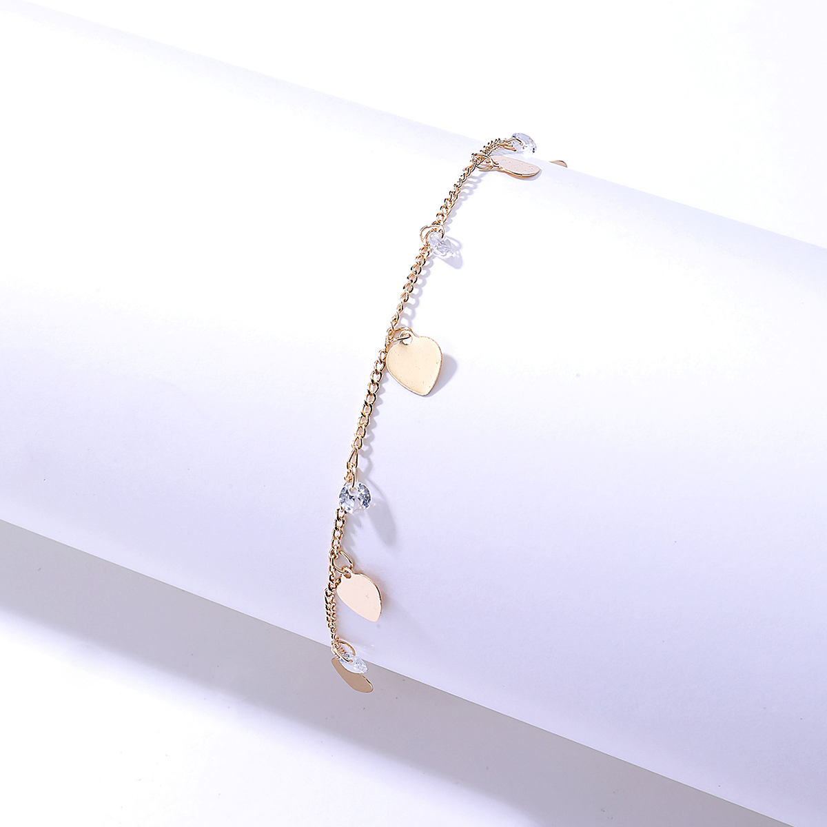 simple geometric stainless steel electroplating 18K gold zircon heart anklet