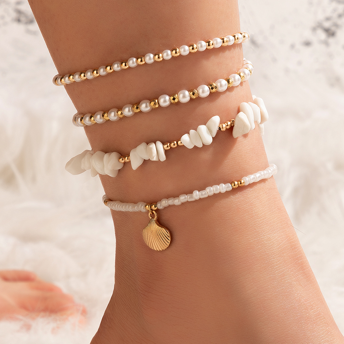 new jewelry Bohemian color beads shell alloy anklet