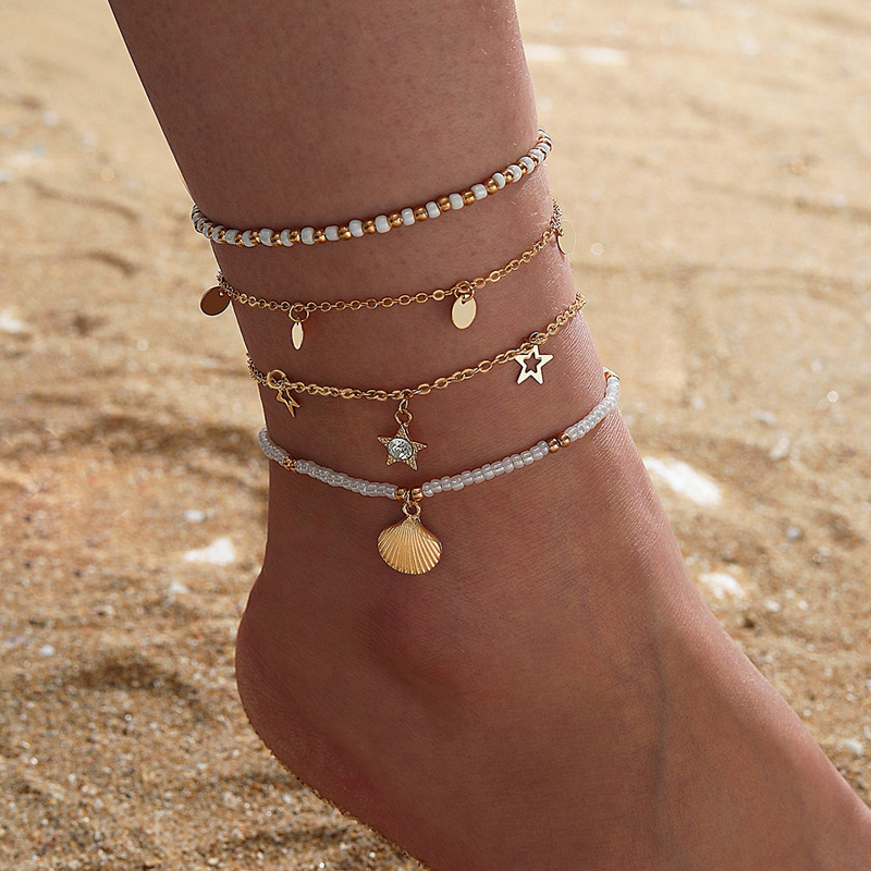 new jewelry Bohemian color beads shell alloy anklet