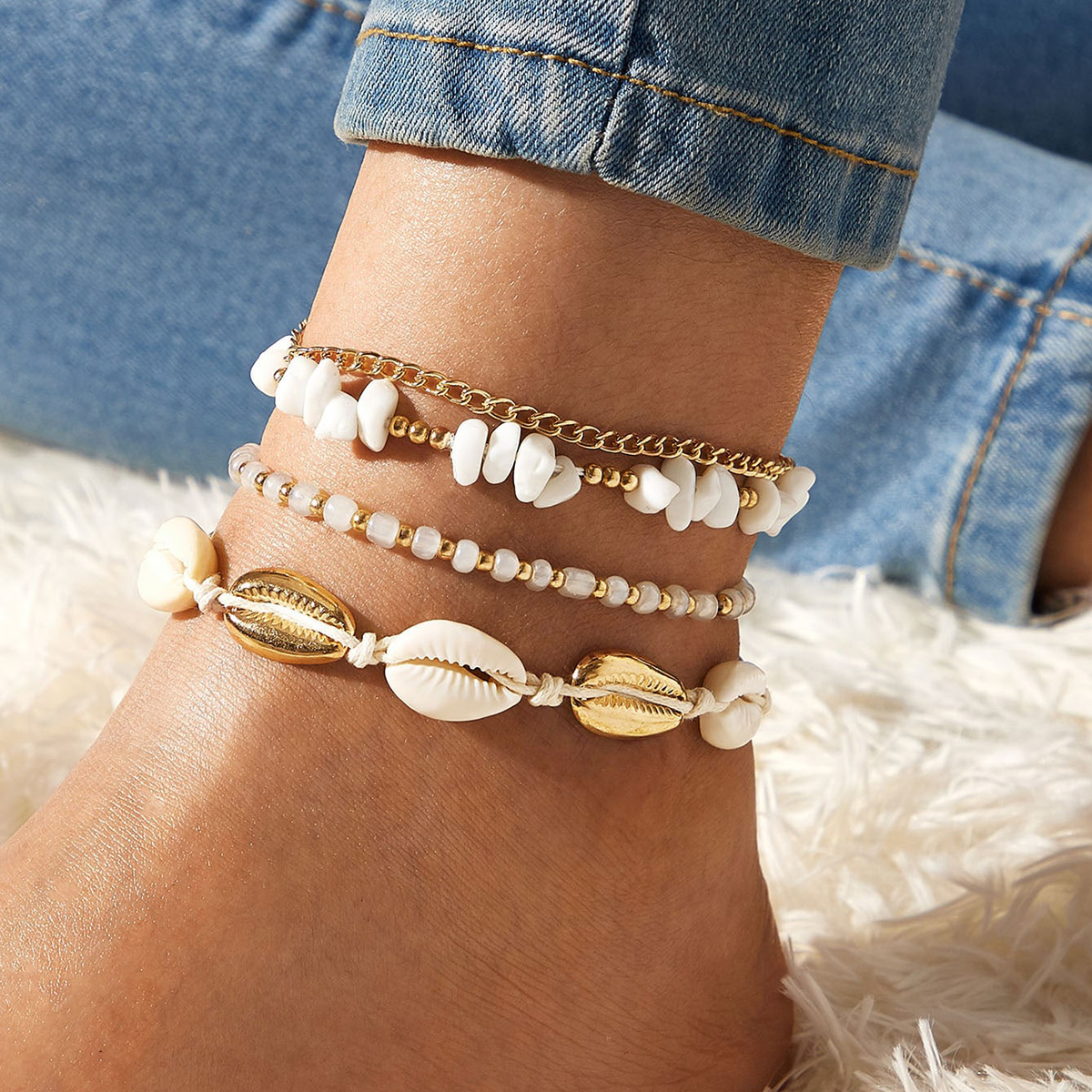 new jewelry Bohemian color beads shell alloy anklet