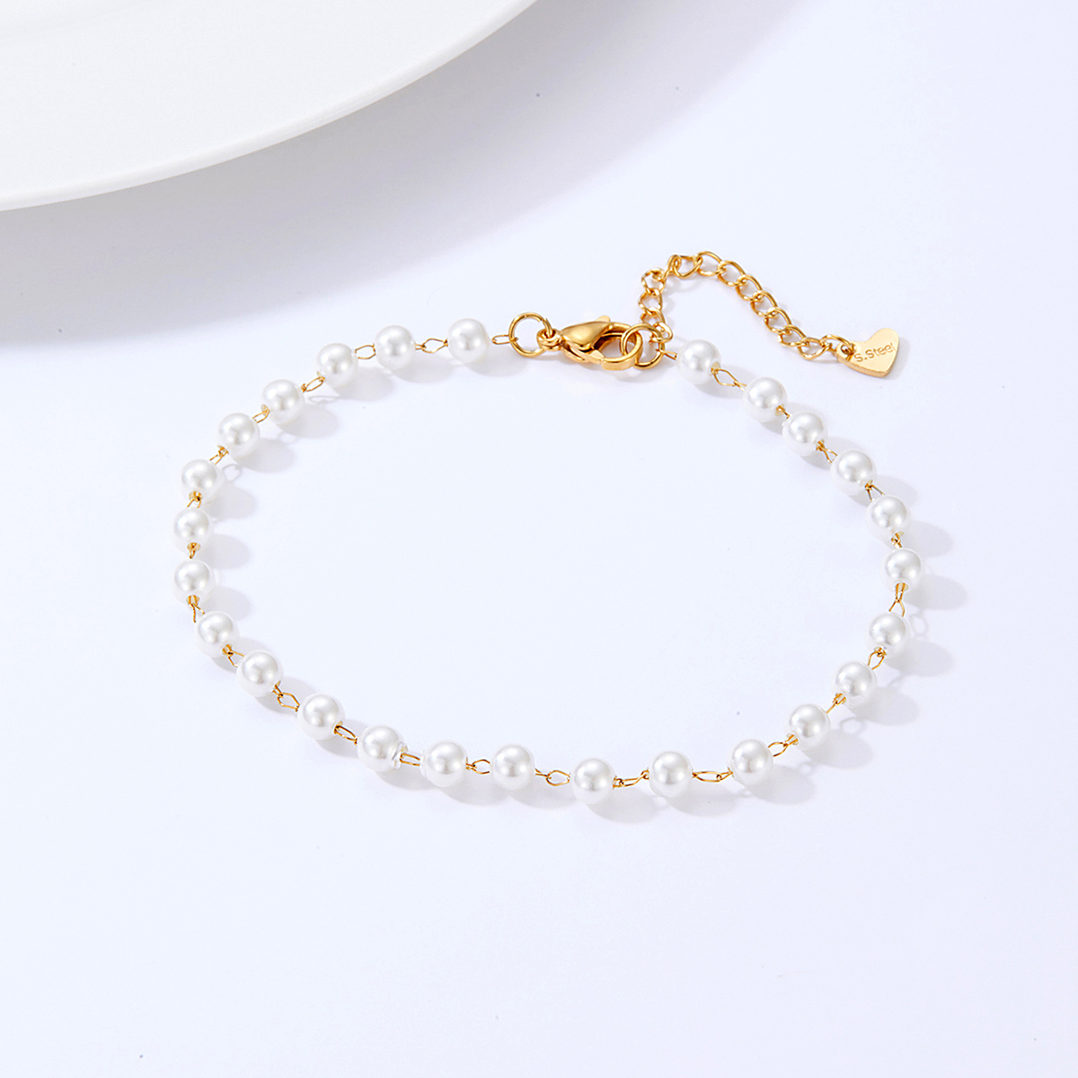 Korean stainless steel electroplating 18K gold pearl geometric anklet