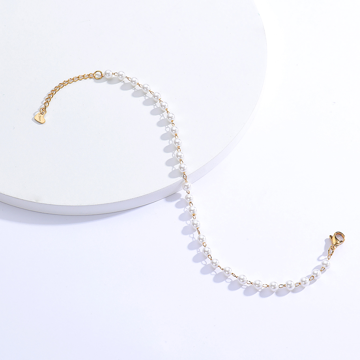 Korean stainless steel electroplating 18K gold pearl geometric anklet