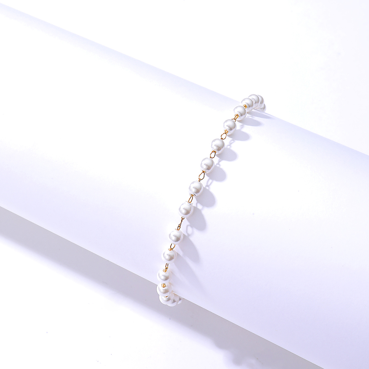 Korean stainless steel electroplating 18K gold pearl geometric anklet