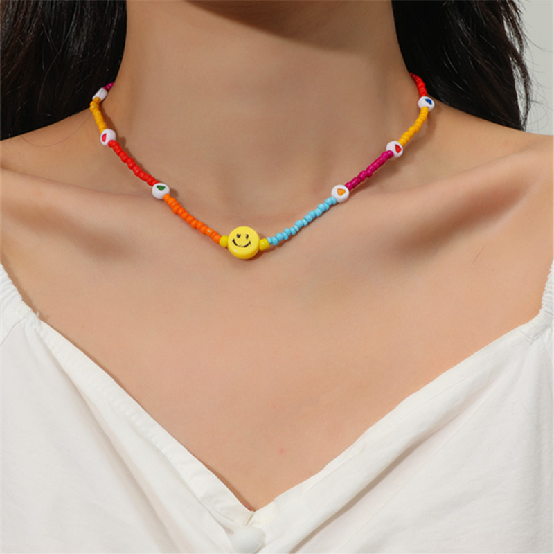 Retro Fashion Handwoven Smiley Beads Colorful Necklacepicture1