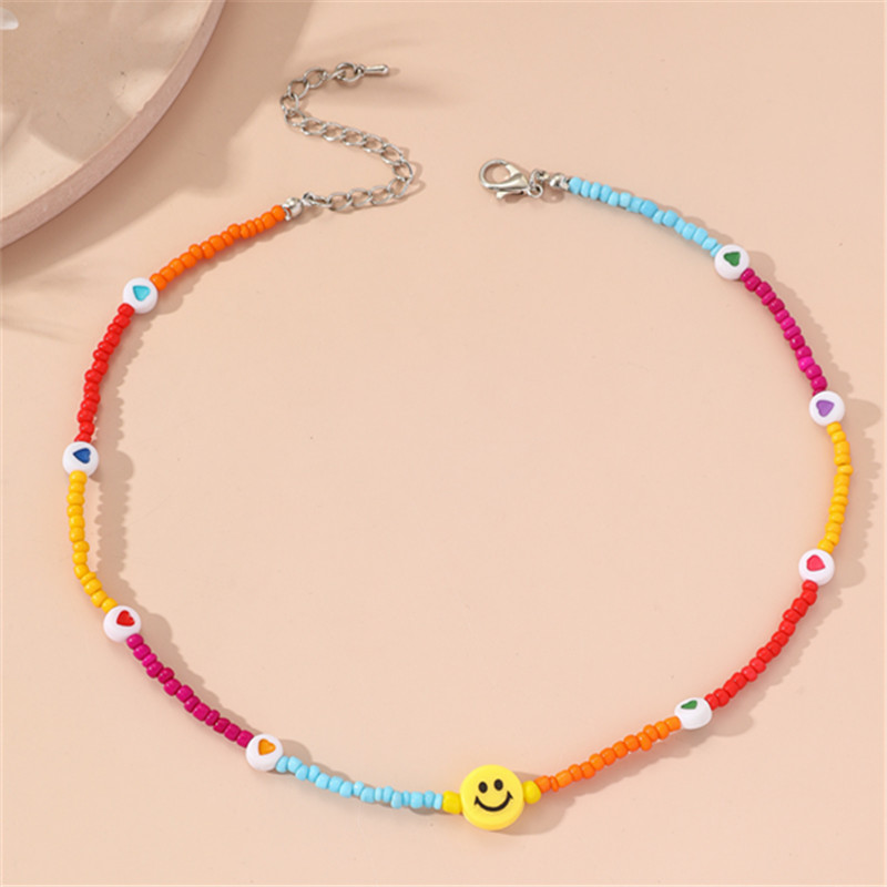 Retro Fashion Handwoven Smiley Beads Colorful Necklacepicture2